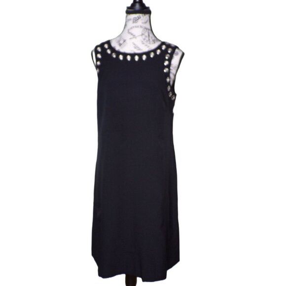 🆕 Adrianna Papell Grommet Studded Shift Dress 6 Black - Picture 7 of 13
